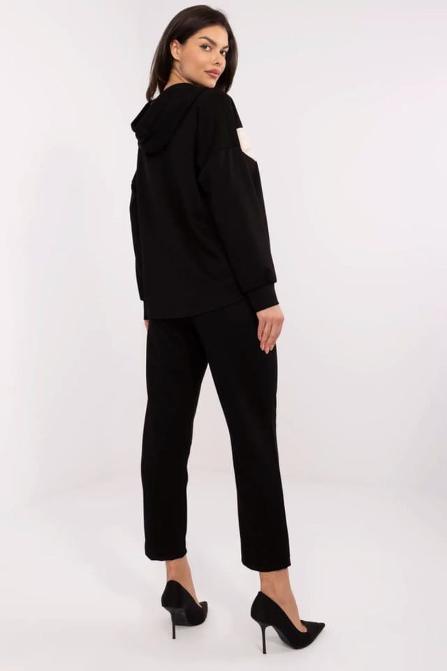 Love Lace Love Lace Women's Casual Heart Patch Hood Tracksuit Set in Black - 3
