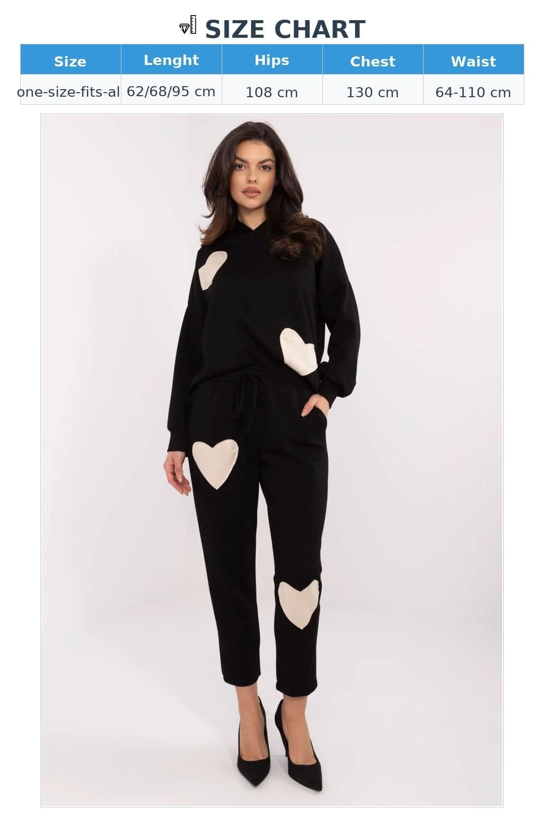 Love Lace Love Lace Women's Casual Heart Patch Hood Tracksuit Set in Black - 4