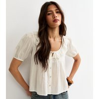 New Look Women's White Dobby Stripe Tie Bow Blouse New Look - 3