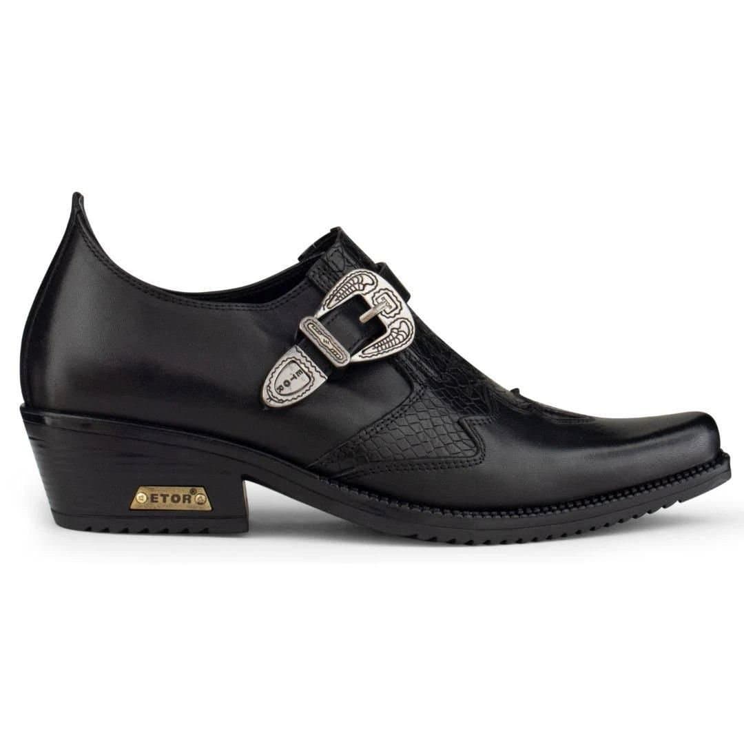 Etor Etor Men's Real Leather Snake Western Cowboy Shoes in Black