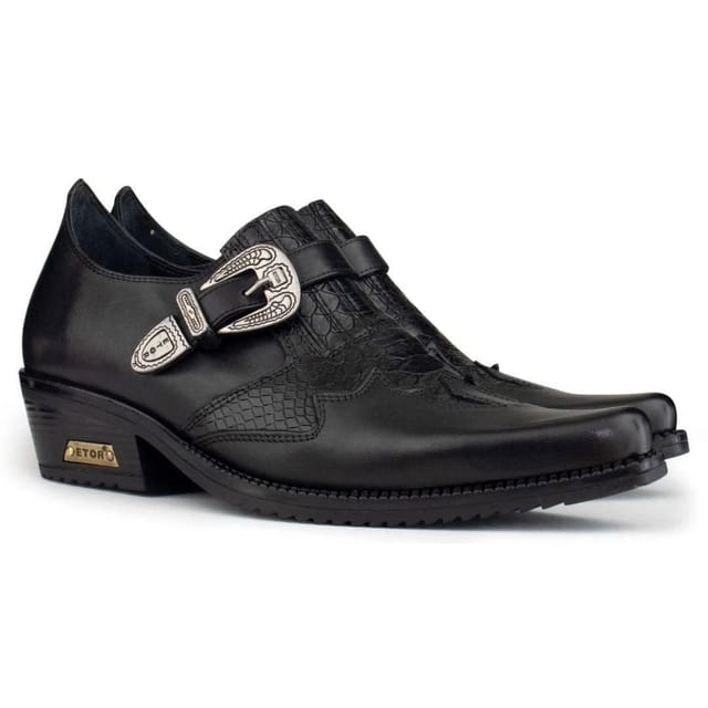 Etor Etor Men's Real Leather Snake Western Cowboy Shoes in Black - 2