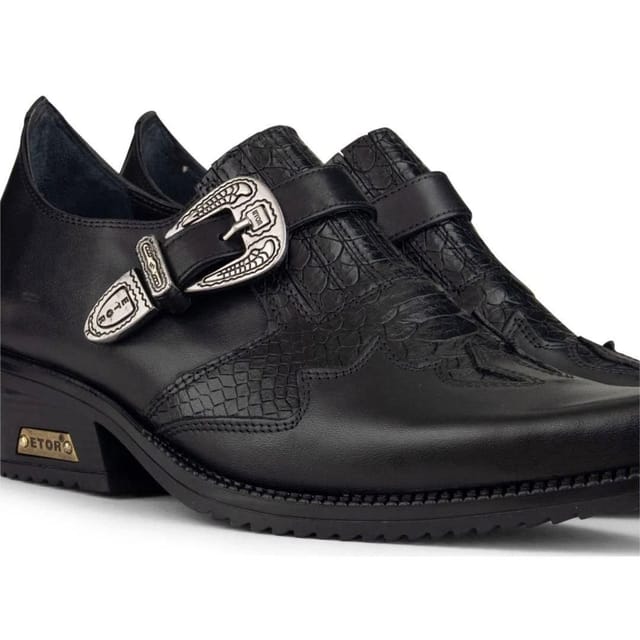 Etor Etor Men's Real Leather Snake Western Cowboy Shoes in Black - 3