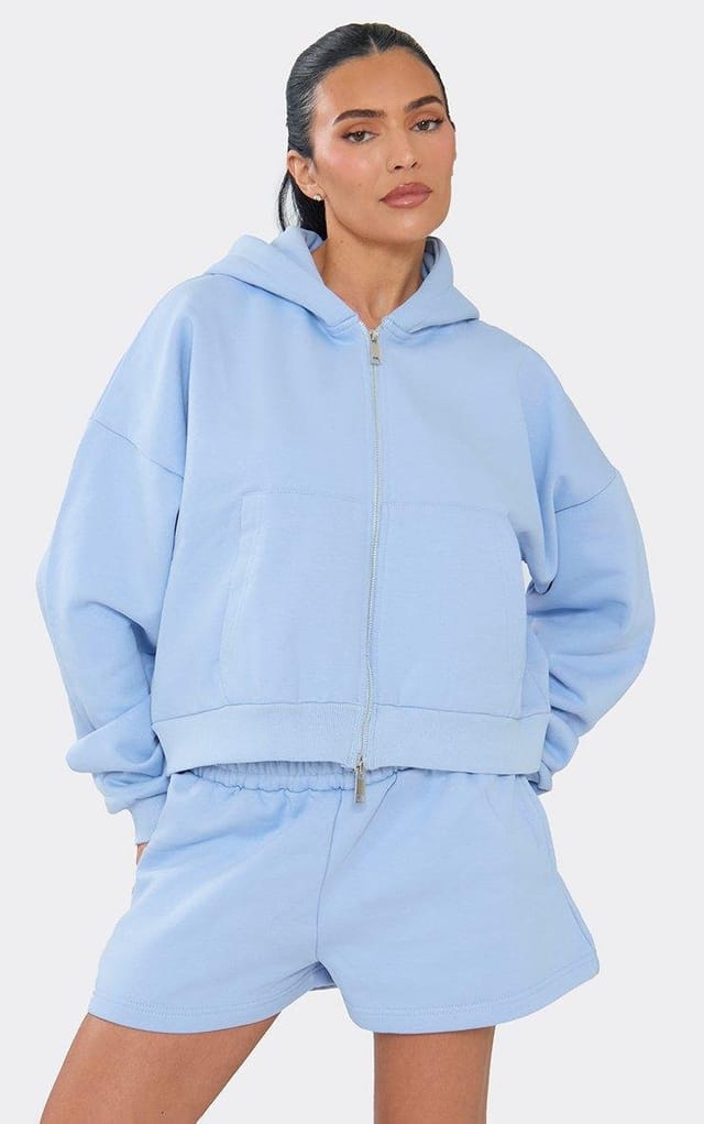 EGO Long Sleeve Boxy Zip Up Hoodie In Blue, Women's Size UK 6 - 2