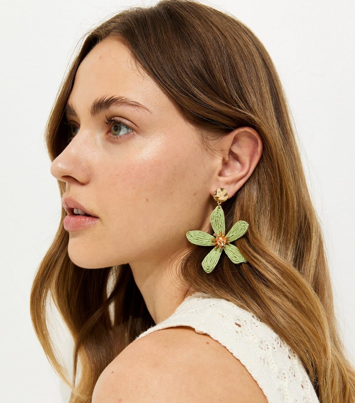New Look New Look Light Green Threaded Flower Stud Earrings