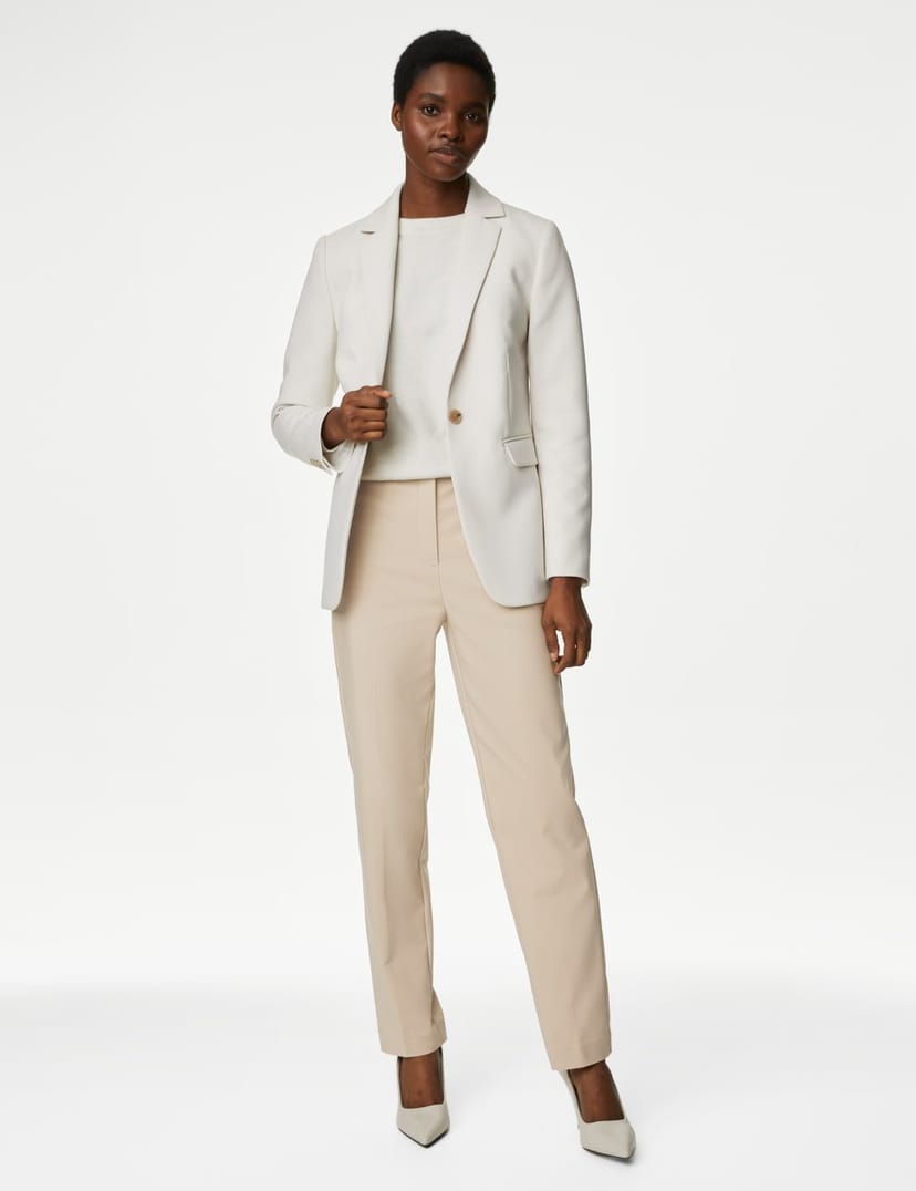 Marks & Spencer M&S Cotton Blend Slim Fit Ankle Grazer Trousers Sand - 1
