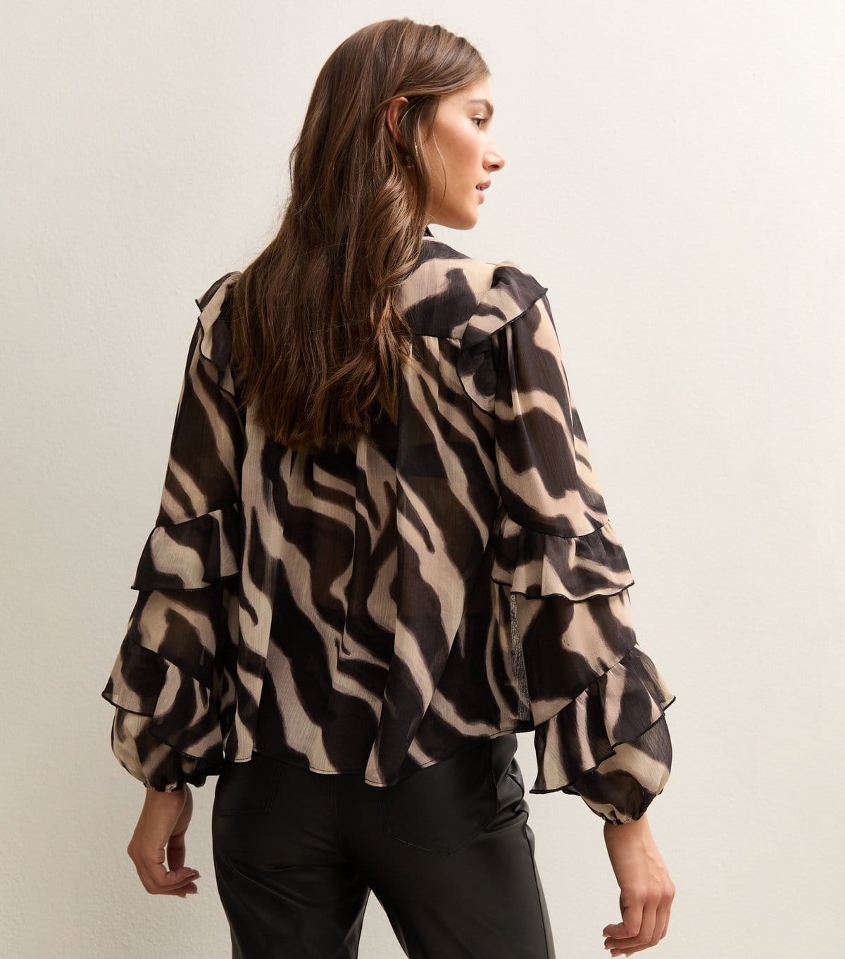 New Look Women's Black Zebra Print Chiffon Frilly Trimmed Blouse New Look - 4