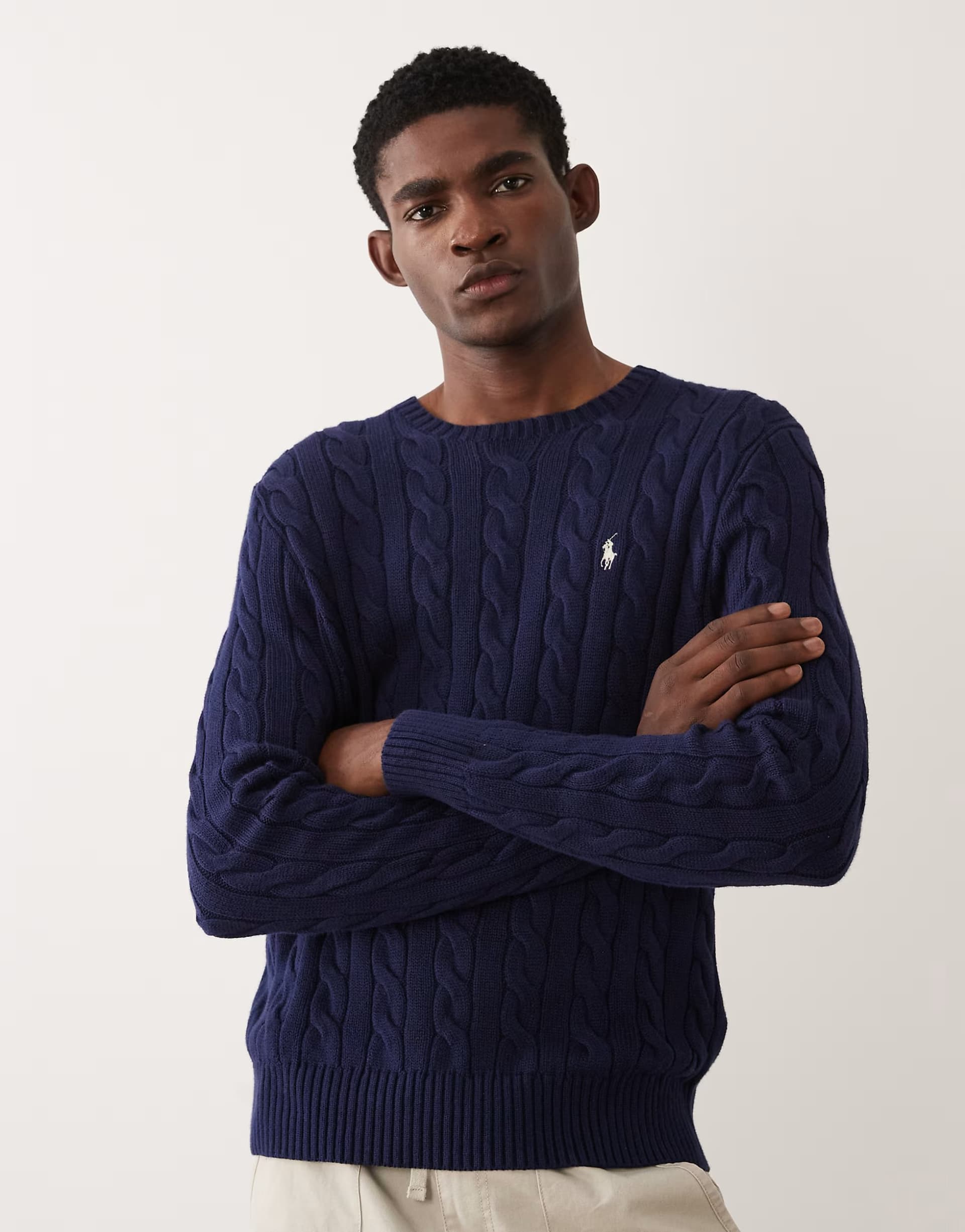 ASOS Polo Ralph Lauren icon logo cable cotton jumper in navy