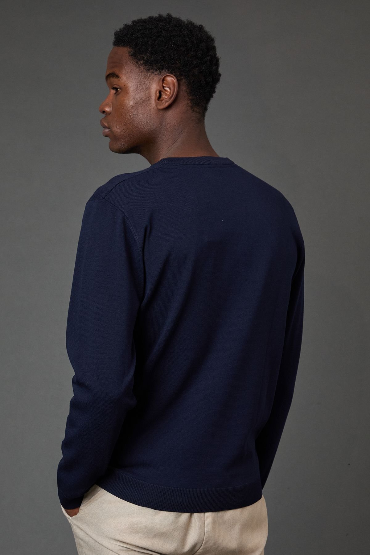 Burton Burton Men's Navy Diamond Jacquard Crew Neck Jumper - 3