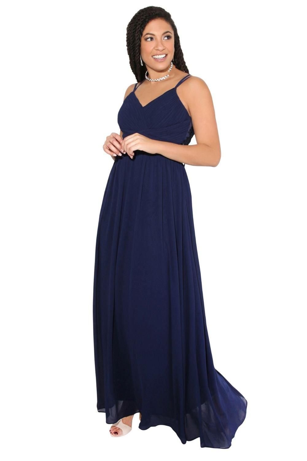 KRISP KRISP Women's Crochet Back Strappy Chiffon Maxi Dress in Navy - 2