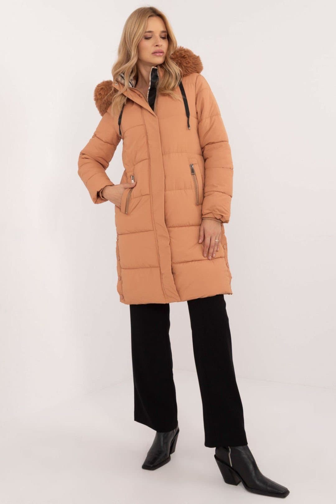 Love Lace Love Lace Women's Extended Quilted Jacket with Detachable Hood in Brown