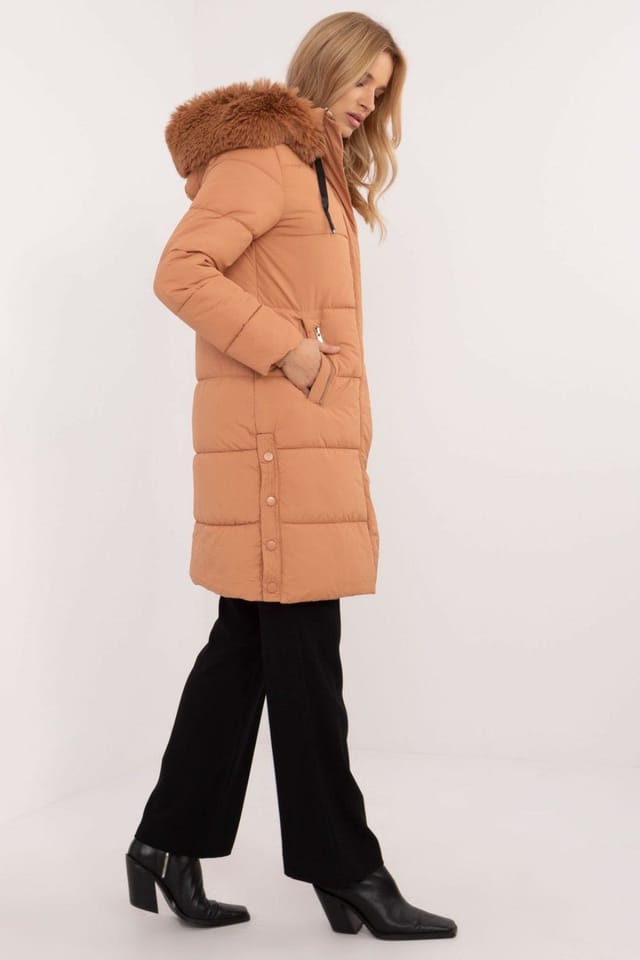 Love Lace Love Lace Women's Extended Quilted Jacket with Detachable Hood in Brown - 2