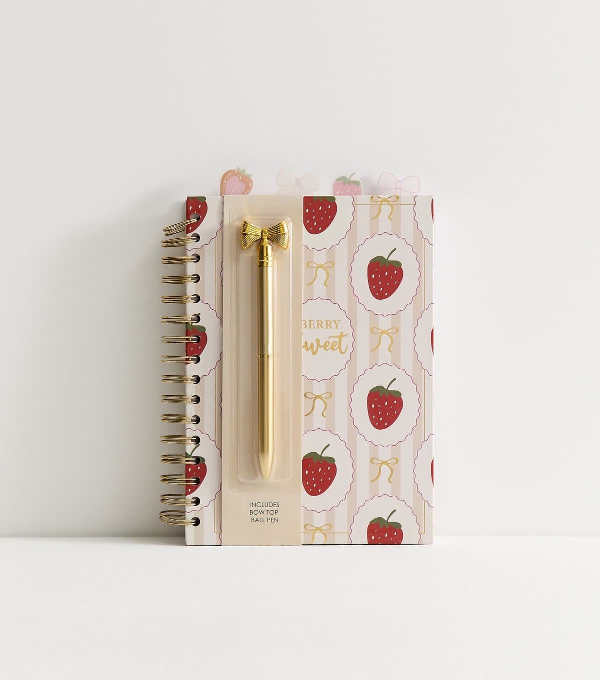 New Look Cream Berry Sweet Notebook with Ballpoint Pen New Look