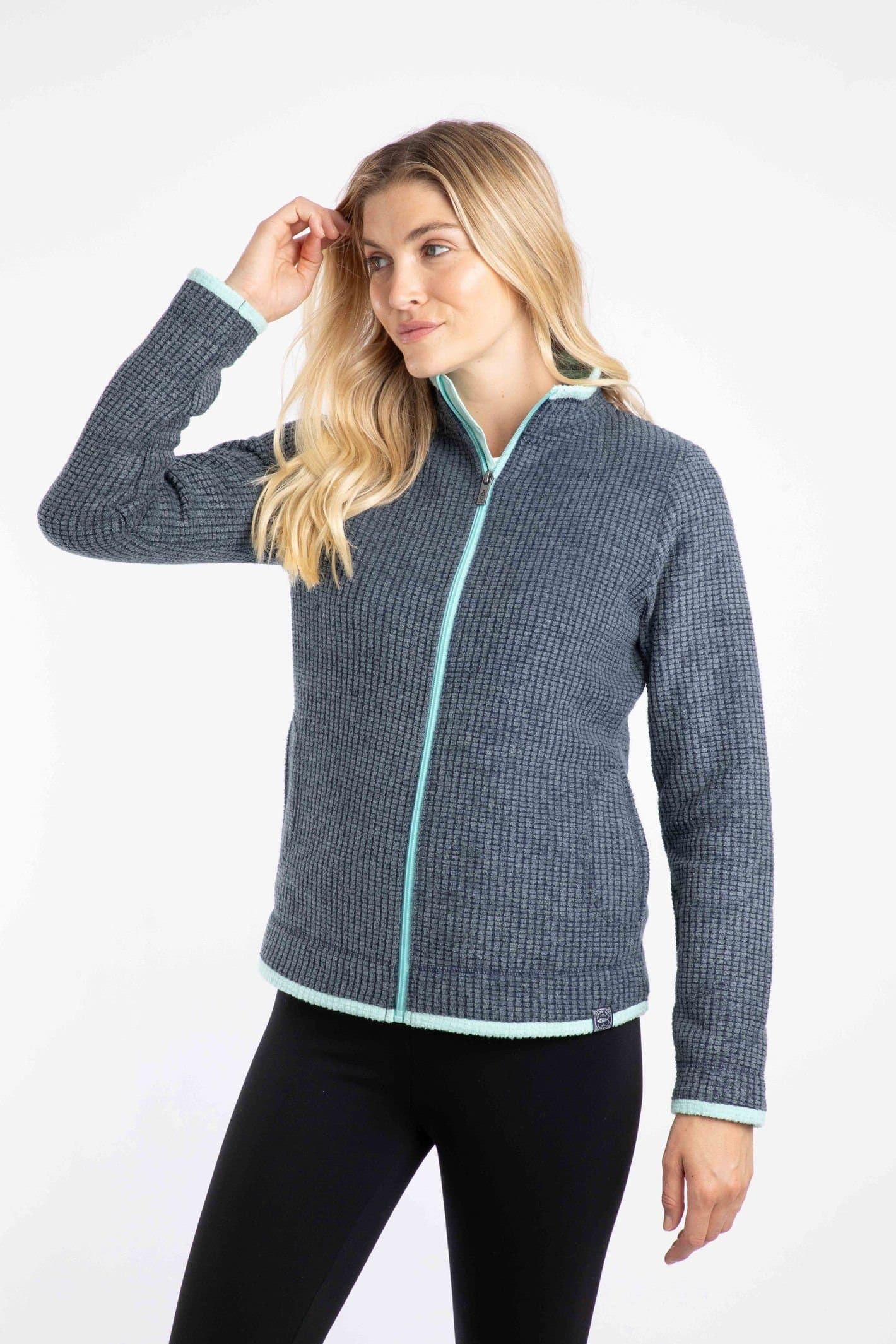 Weird Fish Weird Fish Women's Ariana Full Zip Grid Fleece in Mid Navy
