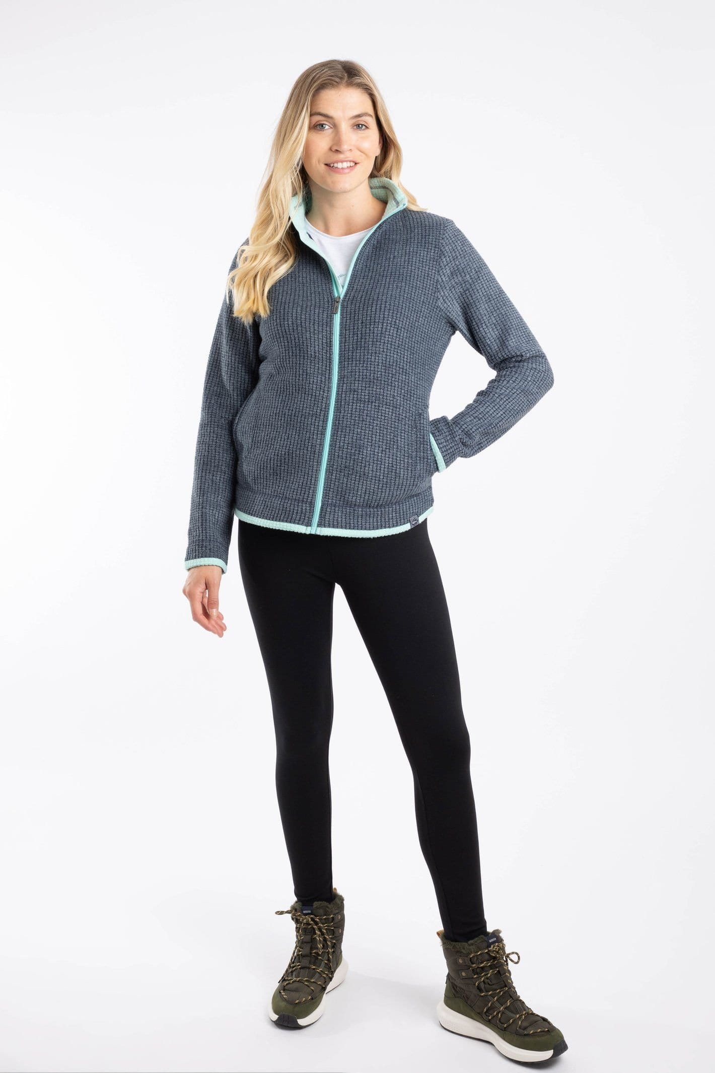 Weird Fish Weird Fish Women's Ariana Full Zip Grid Fleece in Mid Navy - 4
