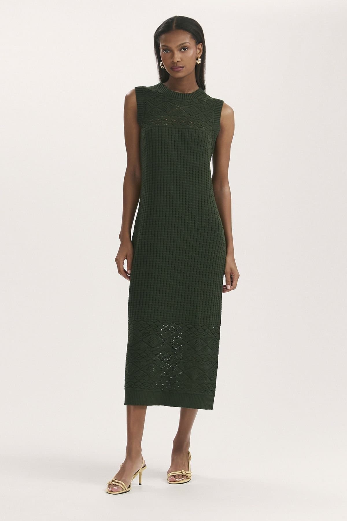 Finery London Finery London Women's Ravi Crochet Midi Dress in Bottle Green