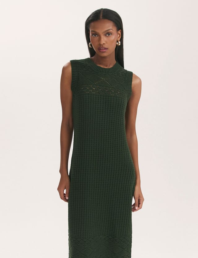 Finery London Finery London Women's Ravi Crochet Midi Dress in Bottle Green - 2
