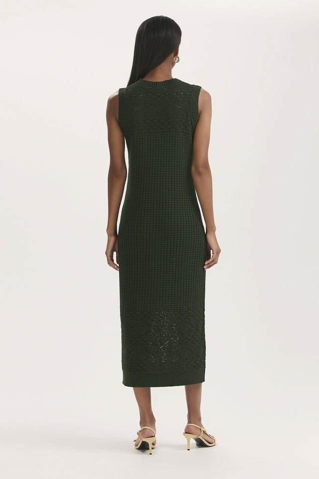 Finery London Finery London Women's Ravi Crochet Midi Dress in Bottle Green - 3