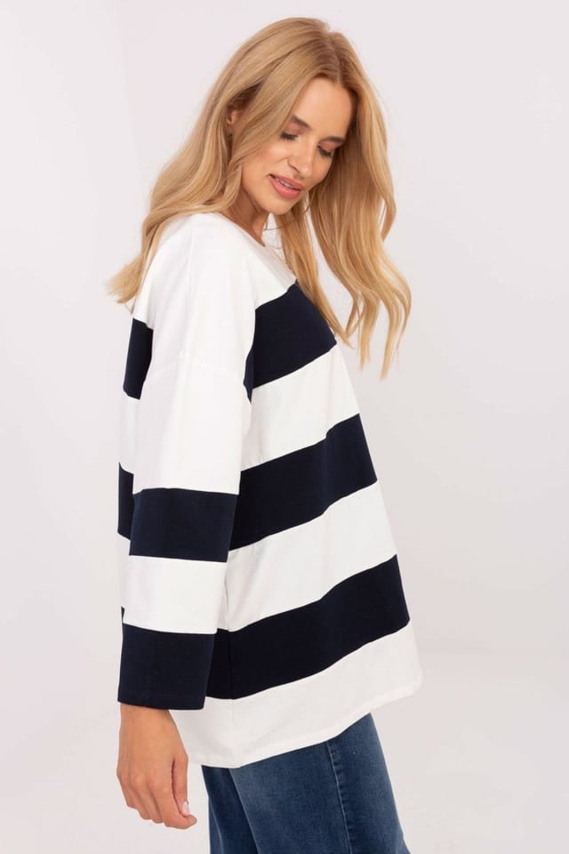 Love Lace Love Lace Women's Oversize Striped Elastane Long Sleeve Blouse in Blue - 2