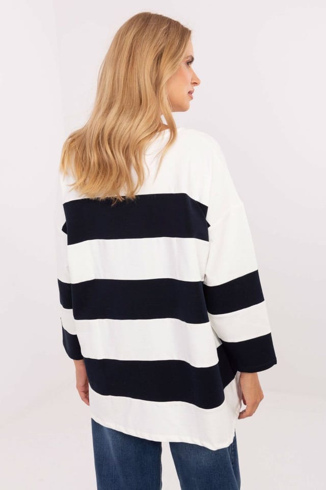 Love Lace Love Lace Women's Oversize Striped Elastane Long Sleeve Blouse in Blue - 3