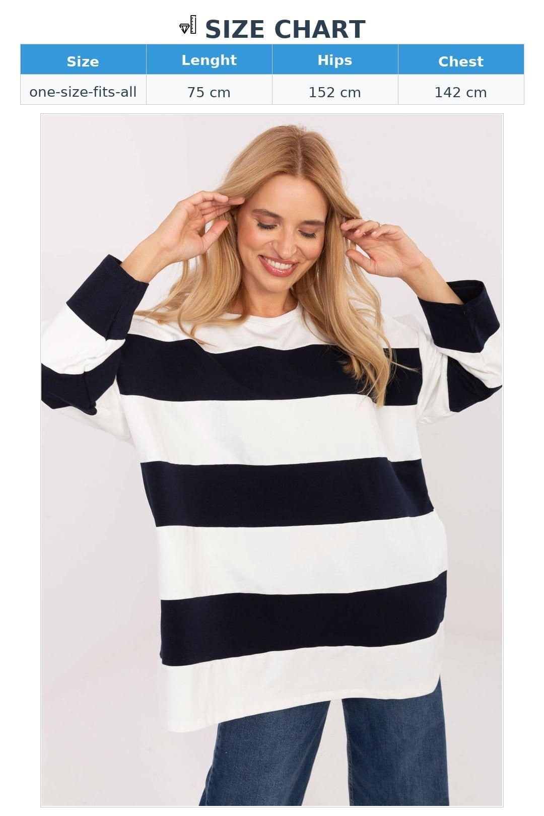 Love Lace Love Lace Women's Oversize Striped Elastane Long Sleeve Blouse in Blue - 4