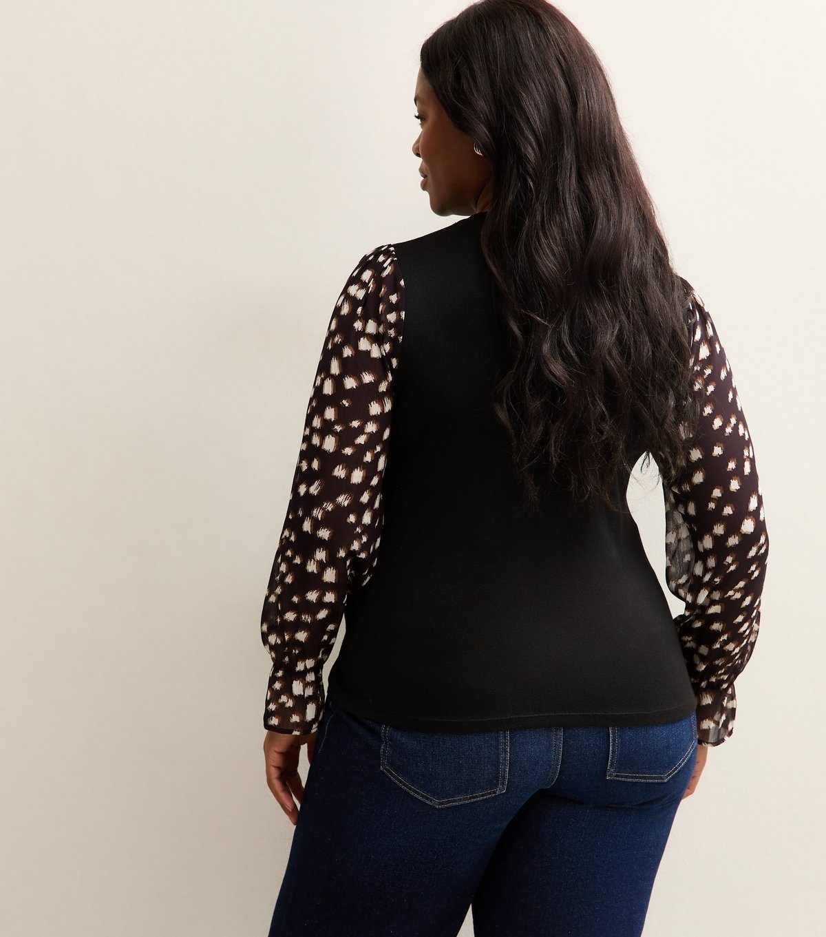 New Look Women's Plus Size Black Soft Touch Printed Long Sleeve Top Curves New Look - 4
