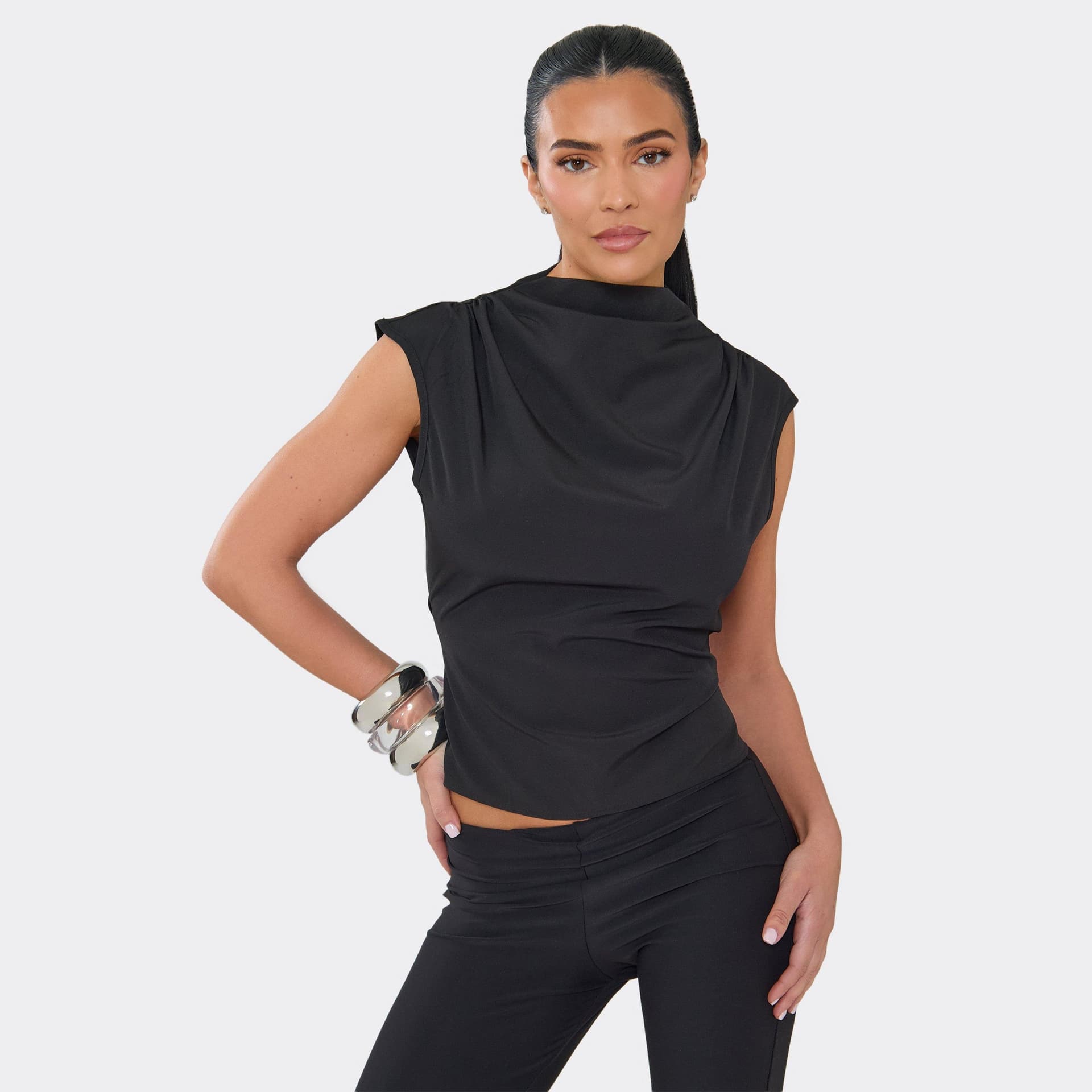EGO EGO Black Ruched Cinched Waist Top