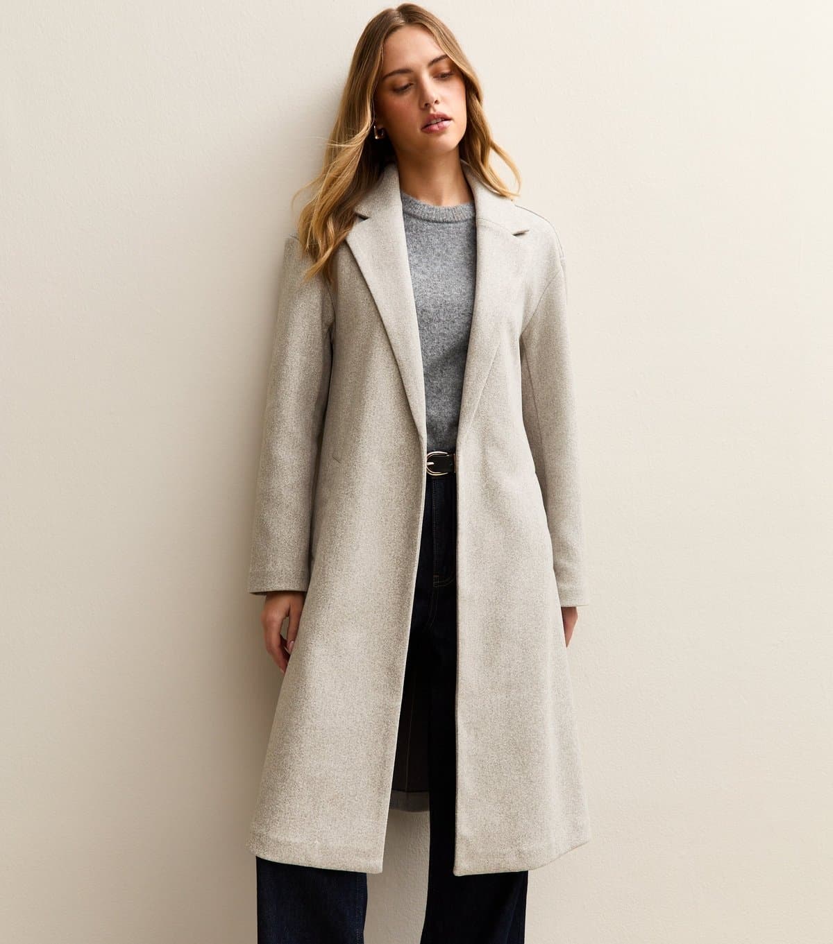 New Look Women's Light Grey Open Front Longline Coat New Look