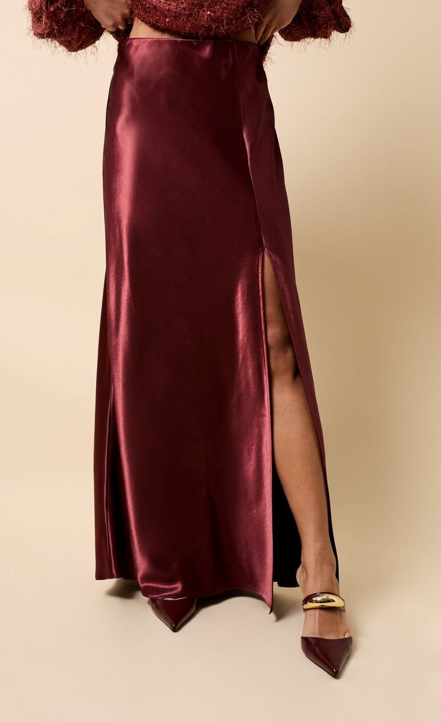 Little Mistress Little Mistress Women's Cherry Satin Maxi Skirt in Red - 2