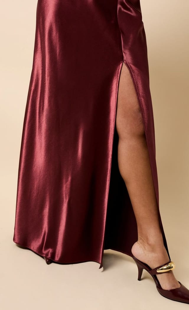 Little Mistress Little Mistress Women's Cherry Satin Maxi Skirt in Red - 3
