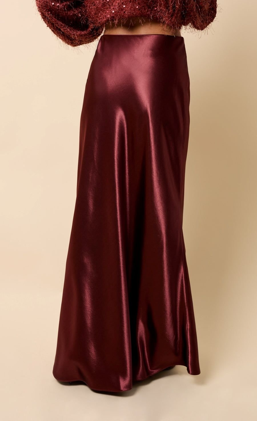 Little Mistress Little Mistress Women's Cherry Satin Maxi Skirt in Red - 4