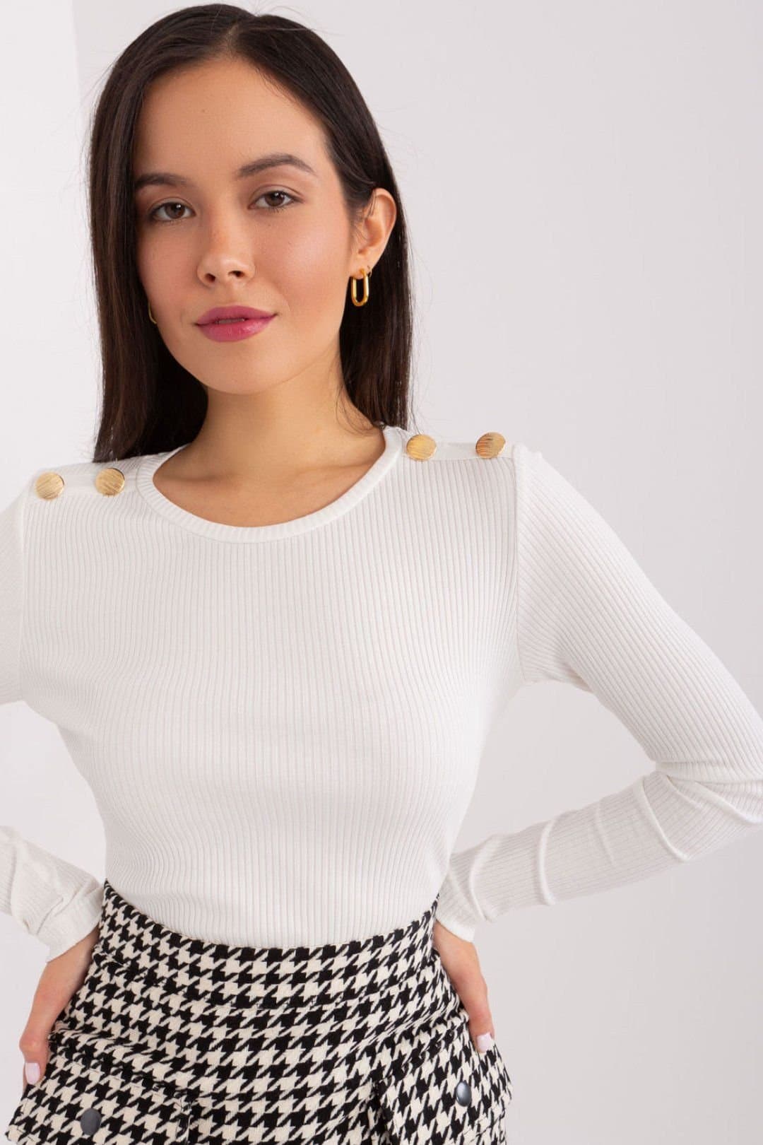 Love Lace Love Lace Women's Striped Cotton Fitted Blouse with Shoulder Buttons in White