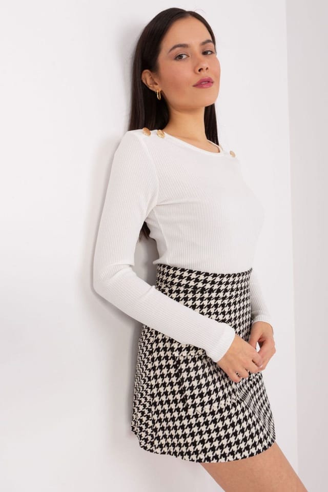 Love Lace Love Lace Women's Striped Cotton Fitted Blouse with Shoulder Buttons in White - 2