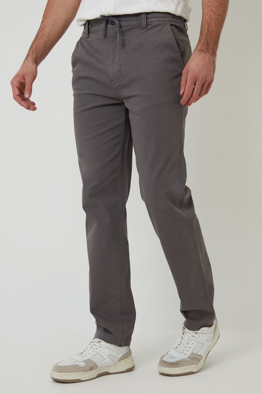 Threadbare Threadbare Men's Cotton Elasticated Waist Chino Trousers in Dark Grey - 1