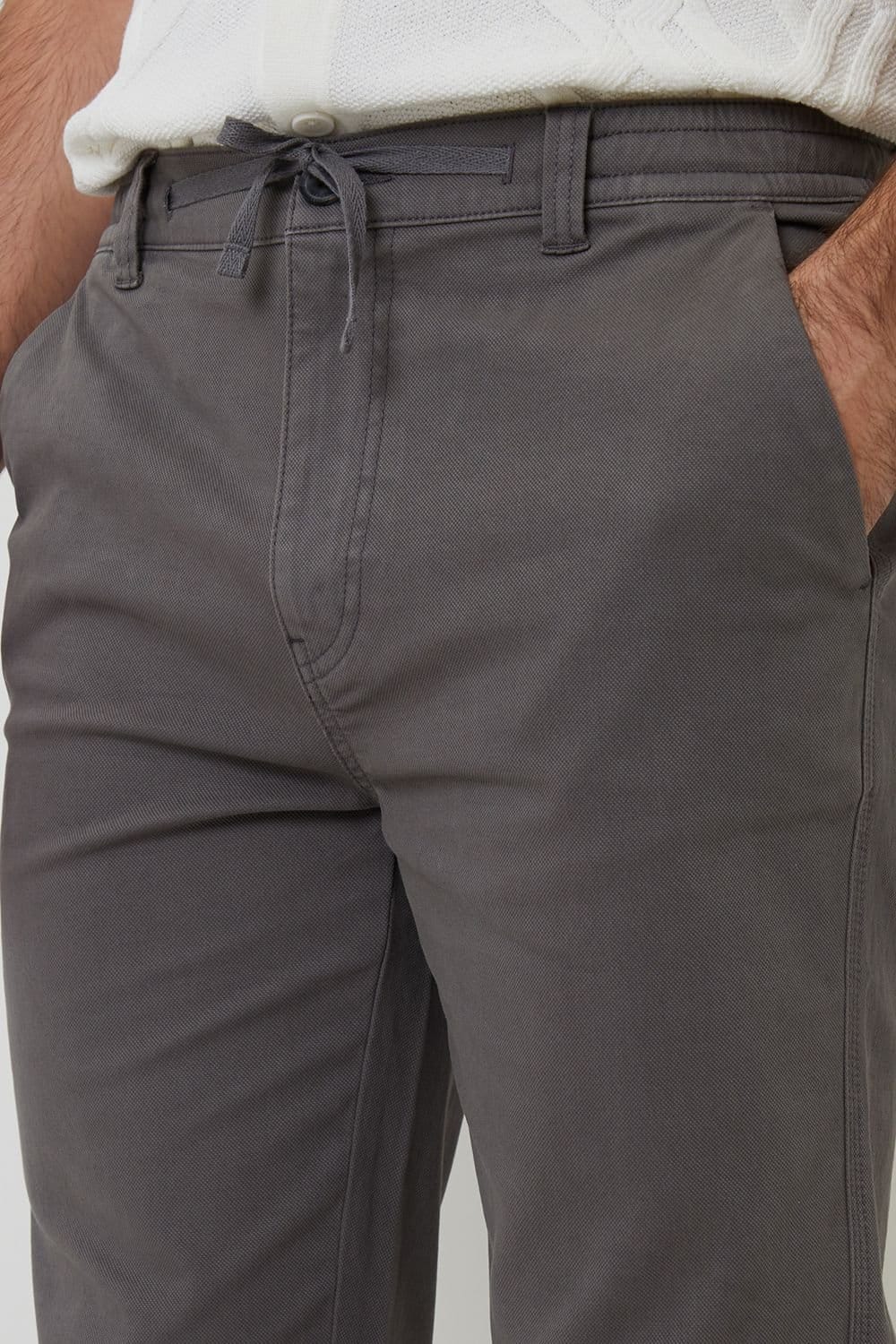 Threadbare Threadbare Men's Cotton Elasticated Waist Chino Trousers in Dark Grey - 4