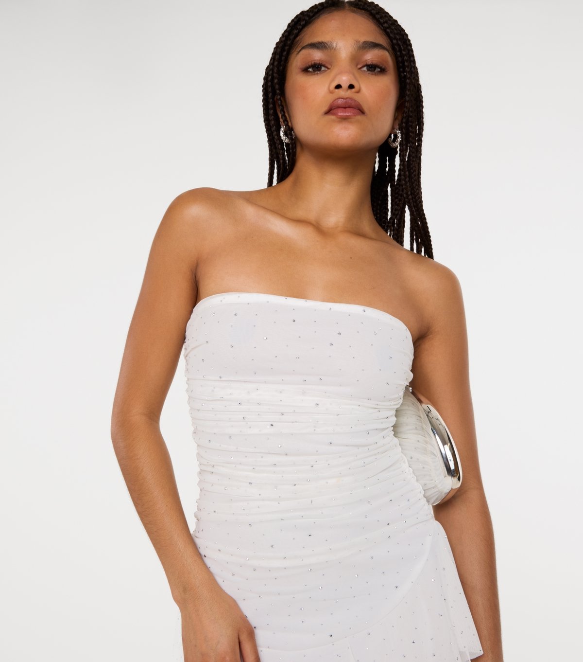 Pink Vanilla Women's Off White Diamante Ruffle Mini Dress Pink Vanilla New Look - 3