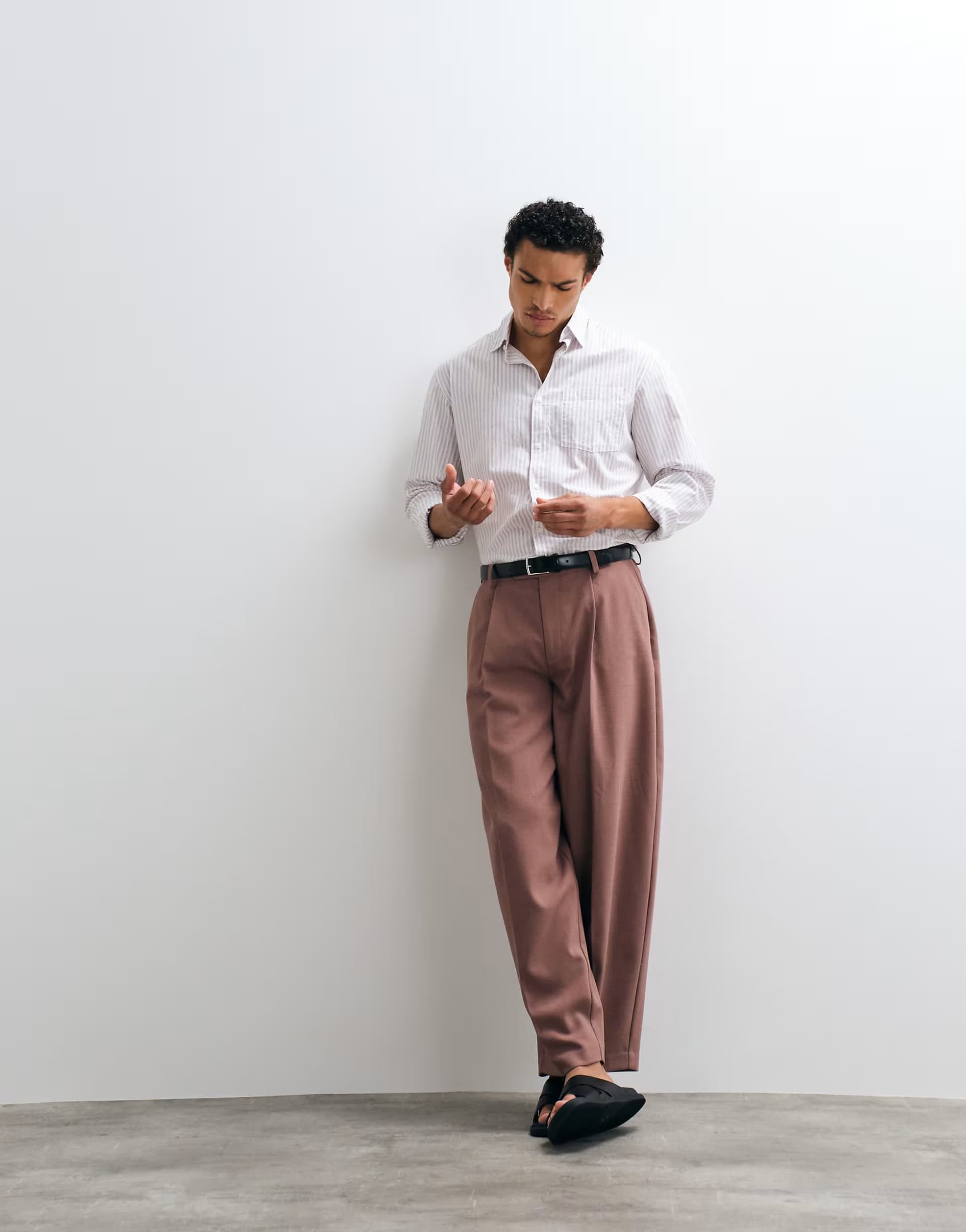ASOS ASOS Brown Textured Wide Barrel Leg Trousers
