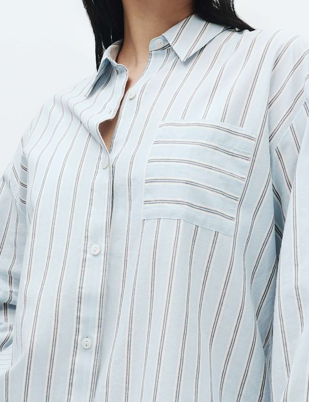 Marks & Spencer M&S Pure Cotton Striped Pyjama Shirt Blue Mix