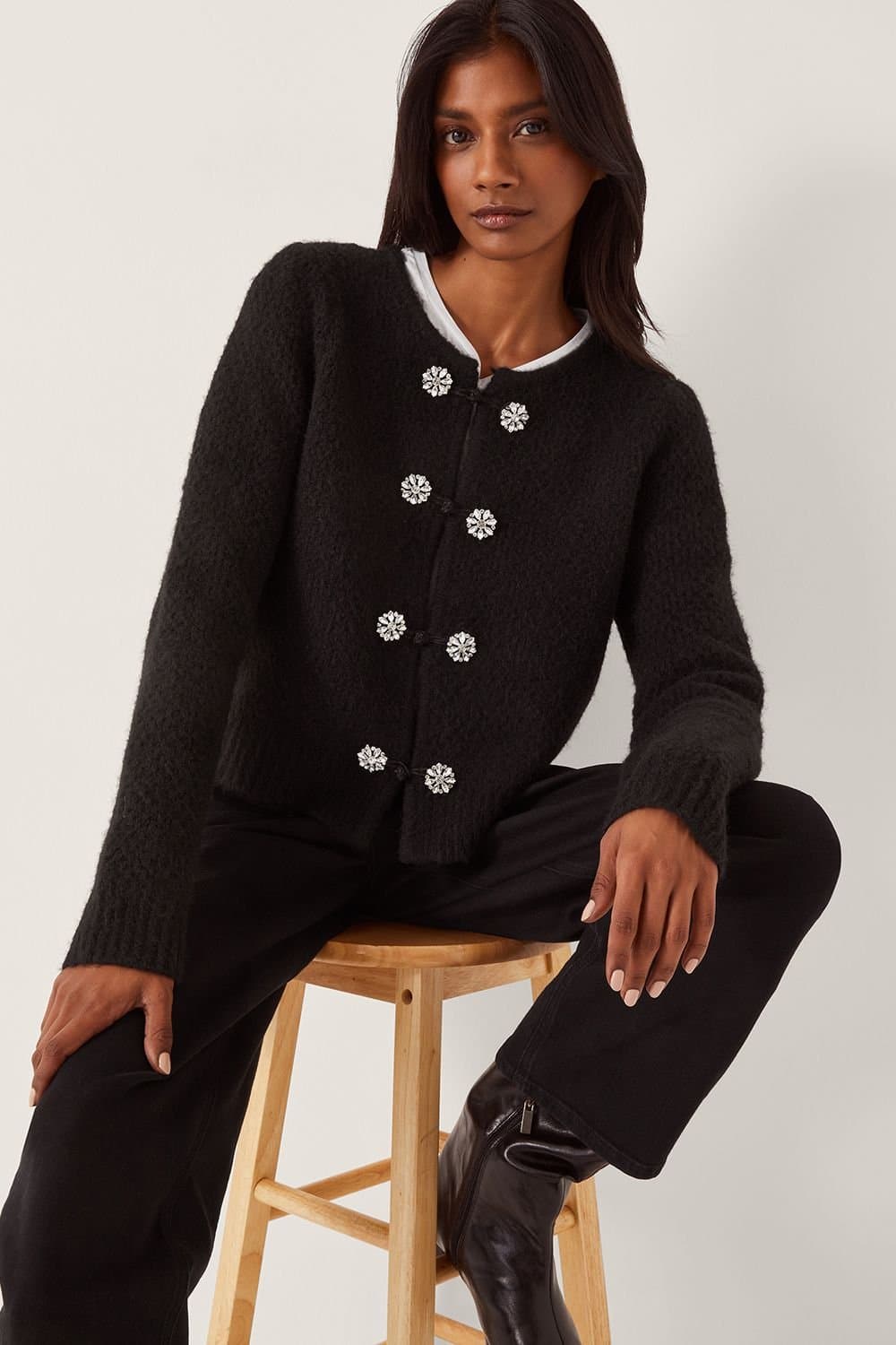 Monsoon Monsoon Women's Fessa Jewel Brooch Cardigan Black