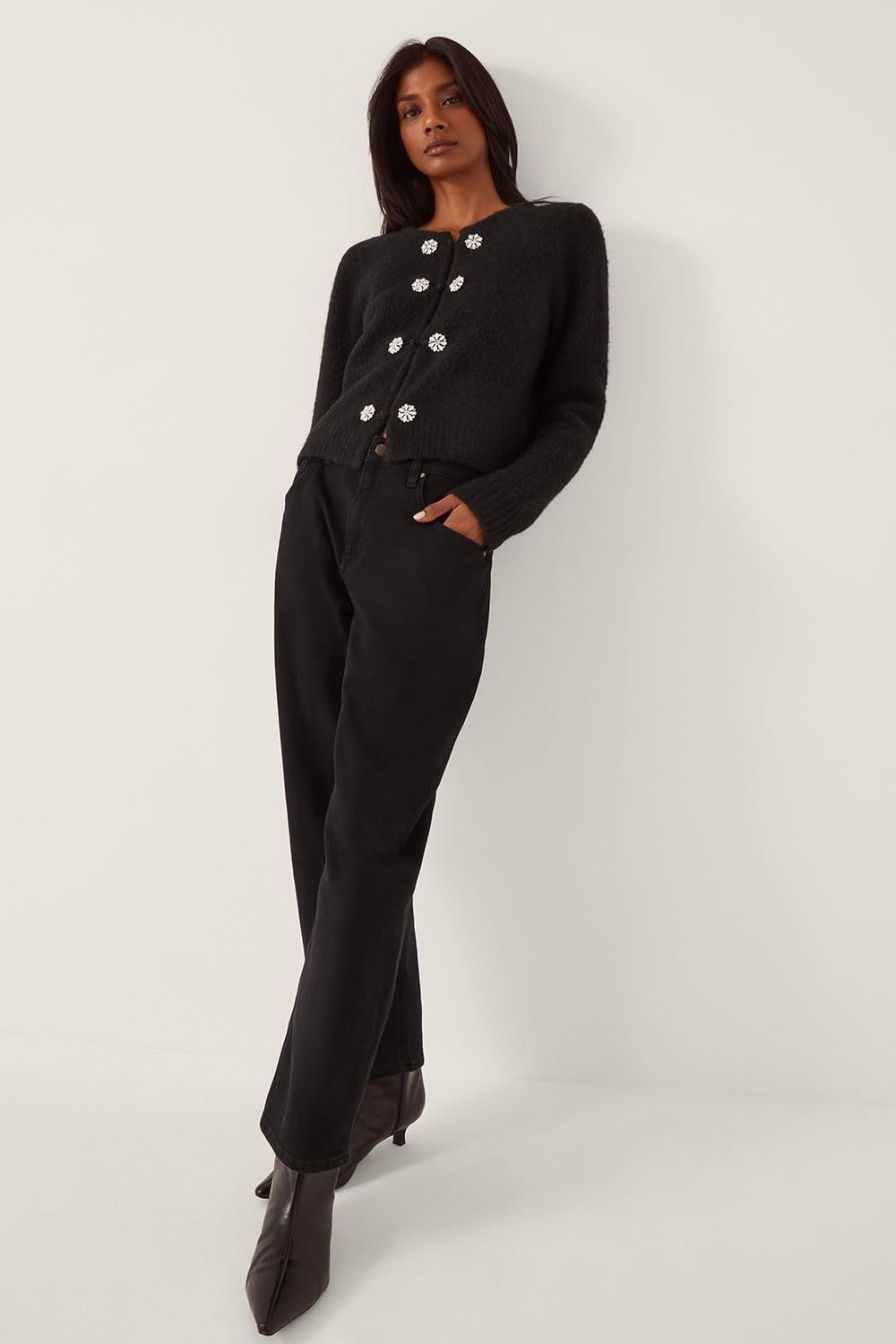 Monsoon Monsoon Women's Fessa Jewel Brooch Cardigan Black - 4