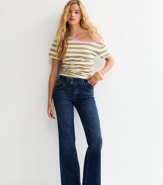 New Look Women's Cream Striped Off the Shoulder T-Shirt New Look - 3
