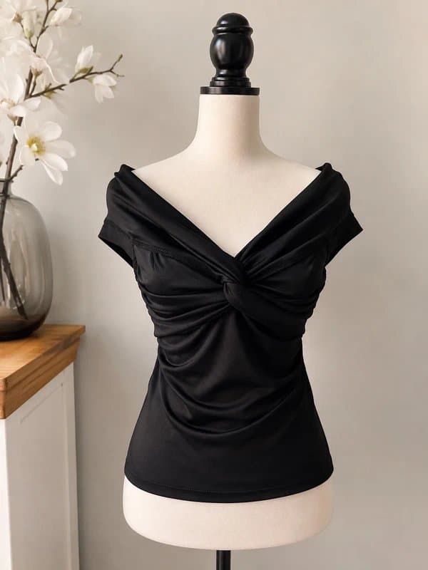 Coast Coast Black Off-Shoulder Ruched Twist Top – New With Tags