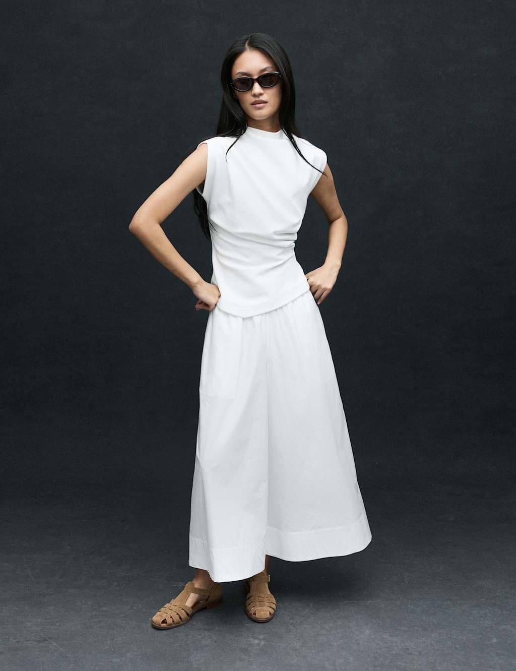Marks & Spencer M&S Pure Cotton Cropped Palazzo Trousers White