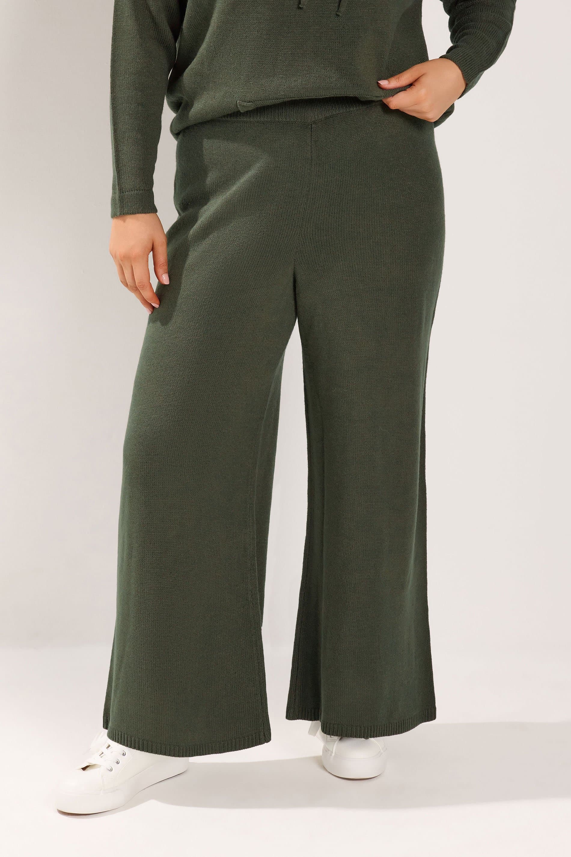 Yours Plus Size Khaki Green Knitted Trousers