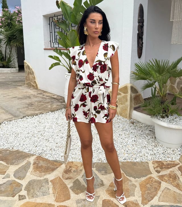 AX Paris Women's Cream Rose Print Flutter Sleeve Playsuit AX Paris New Look - 2