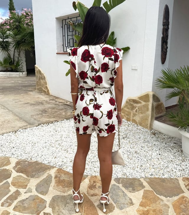 AX Paris Women's Cream Rose Print Flutter Sleeve Playsuit AX Paris New Look - 3