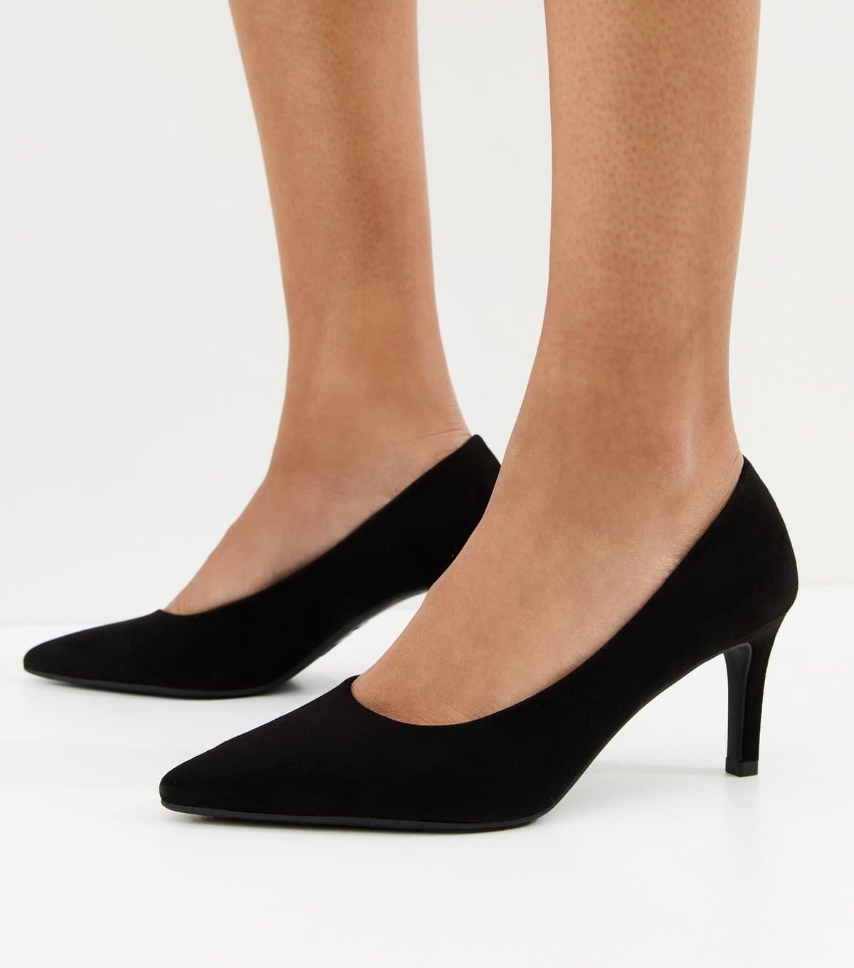 New Look Women's Black Faux Suede Mid Stiletto Heel Court Shoes Vegan New Look