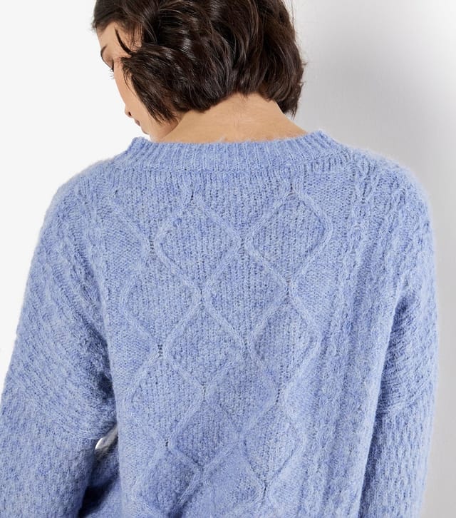 Apricot Women's Pale Blue Cable Knit Sequin Panel Jumper Apricot New Look - 3