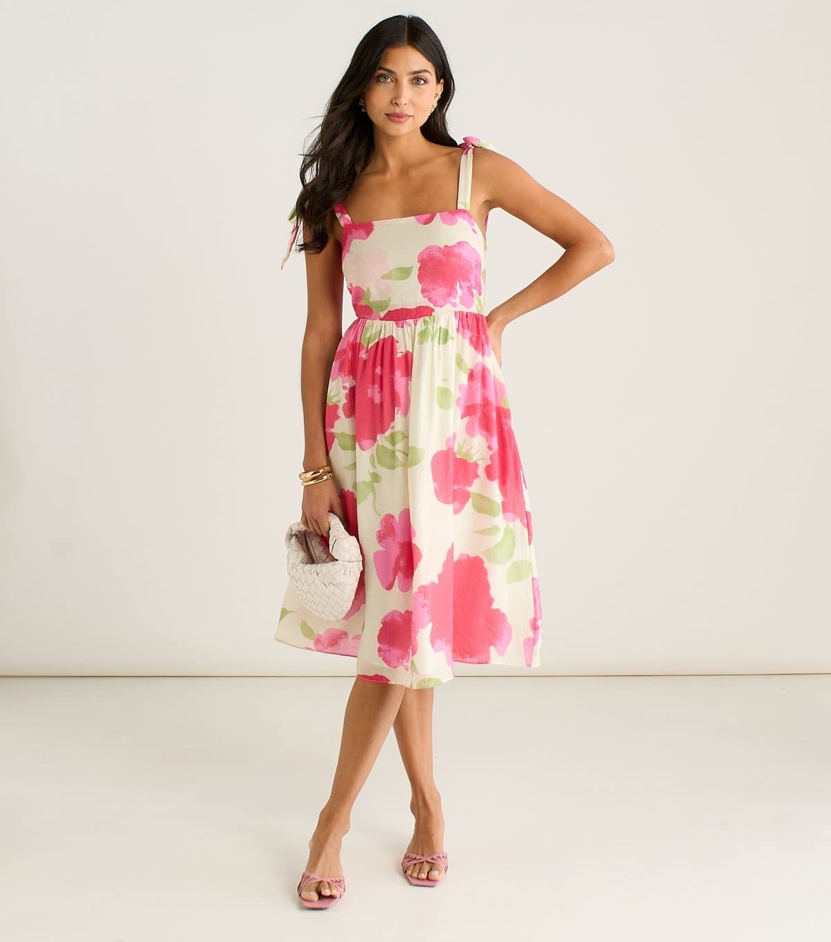 Gini London Women's Pink Floral Tie Strap Midi Dress Gini London New Look