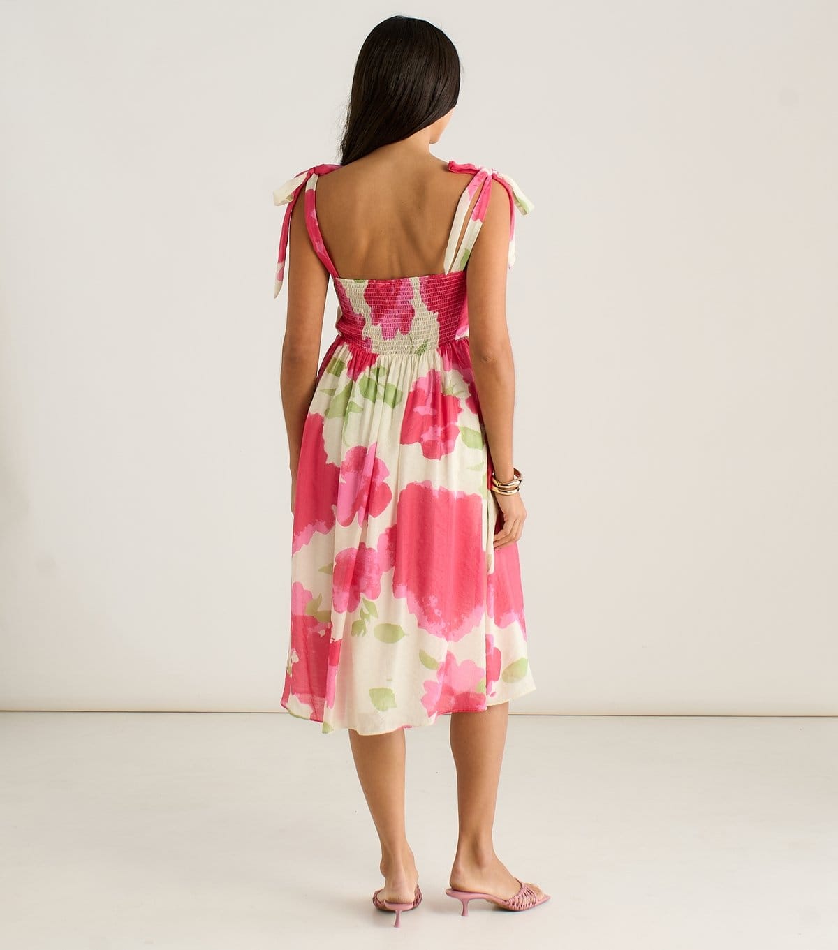 Gini London Women's Pink Floral Tie Strap Midi Dress Gini London New Look - 4