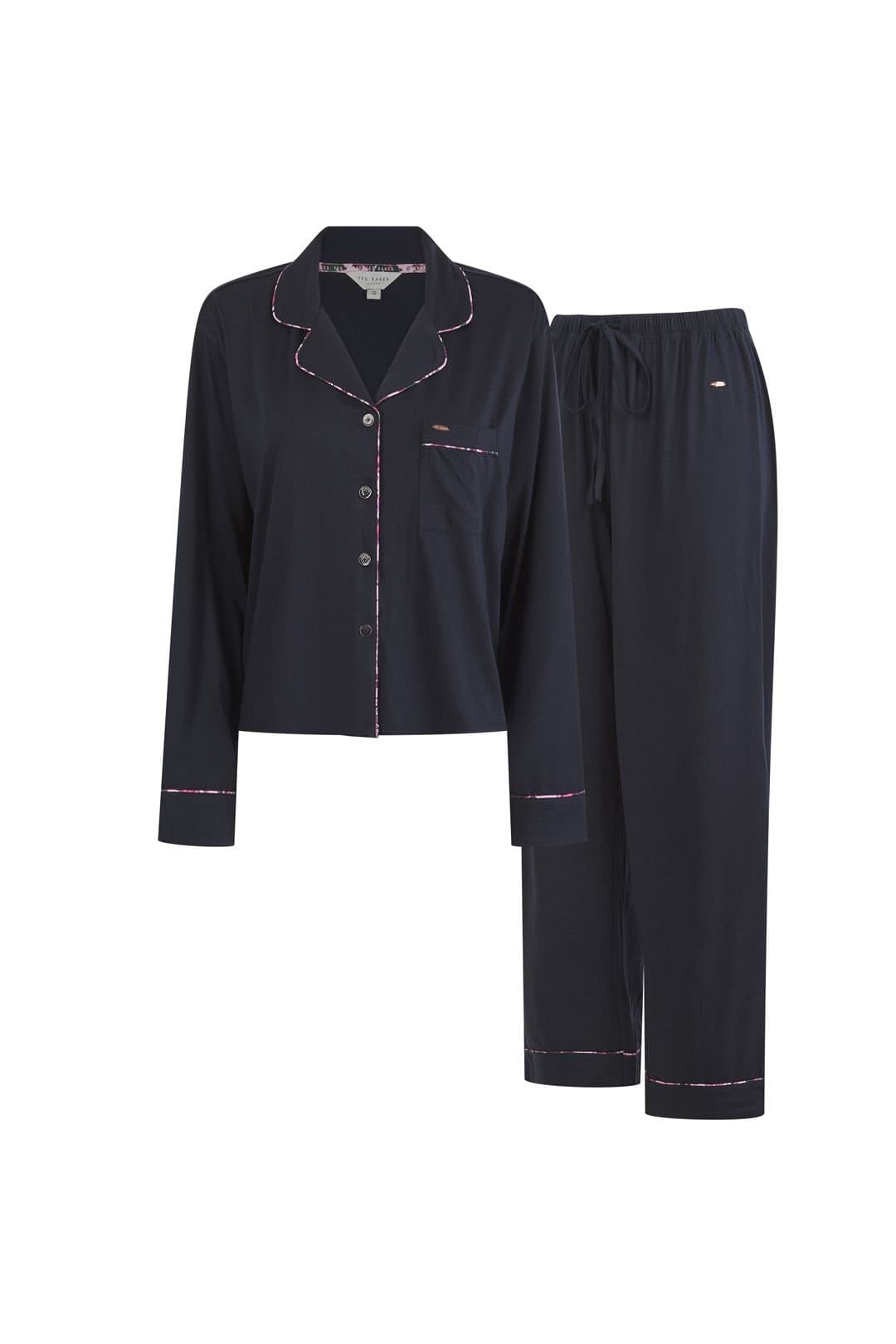 Ted Baker Ted Baker Women's Pandora Long Pyjama Set With Contrast Print Piping After Midnight in Navy